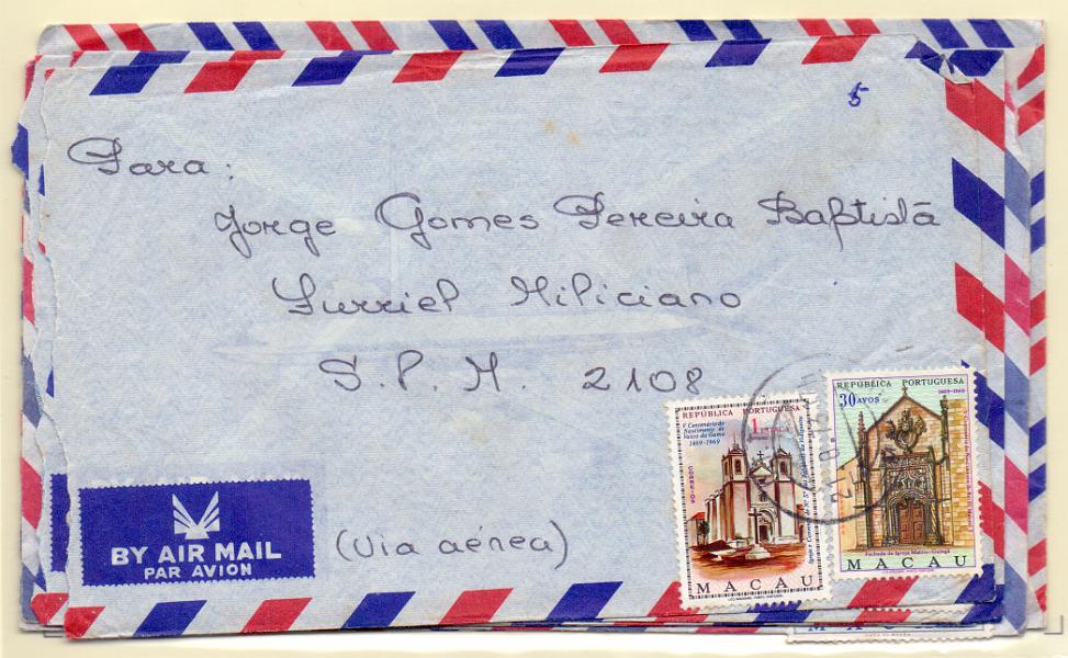 2364 f.jpg -     Lote:    2364 (frente)      Lotes pelo Correio      Macau       Descrição:         1964/1974 &mdash; Centenário de Vasco da Gama + Centenário de D. Manuel I + Centenário marechal Carmona + Centenário do Hospital Central. Lote com 5 cartas com selos das emissões em referência. LOTE A VER.        Lote       Valor Base:     &euro; 10,00     Valor Venda:     &euro; 10,00     